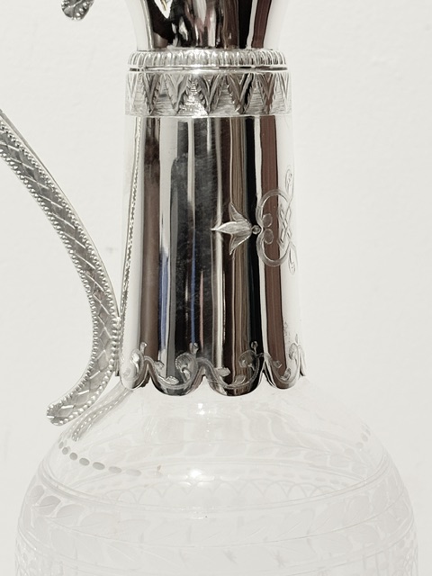 Antique Silver Plated and Etched Glass Claret Jug