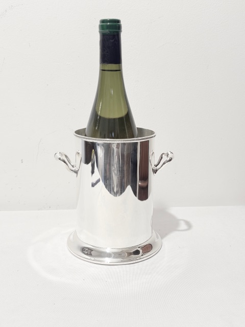 Silver Plated Wine Bottle Sleeve or Coaster with Simple Side Handles