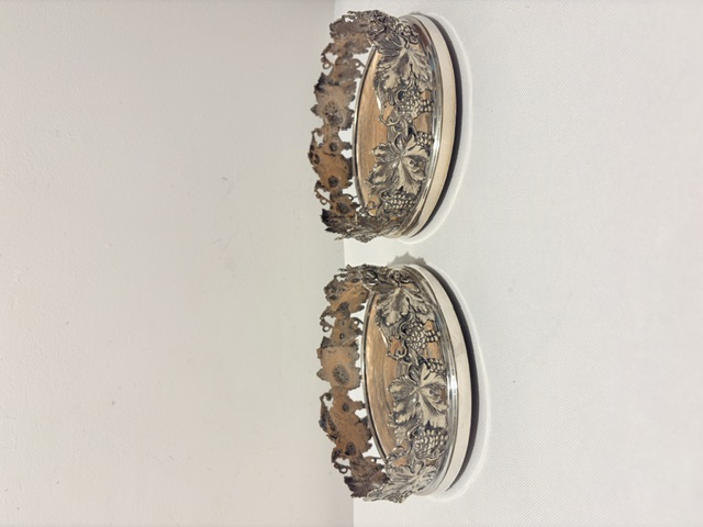 Pair of Antique Silver Plated Wine Decanters or Champagne Bottle Coasters