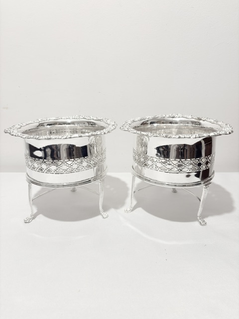 Antique Silver Plated Pair of Planters or Wine Bottle Holders