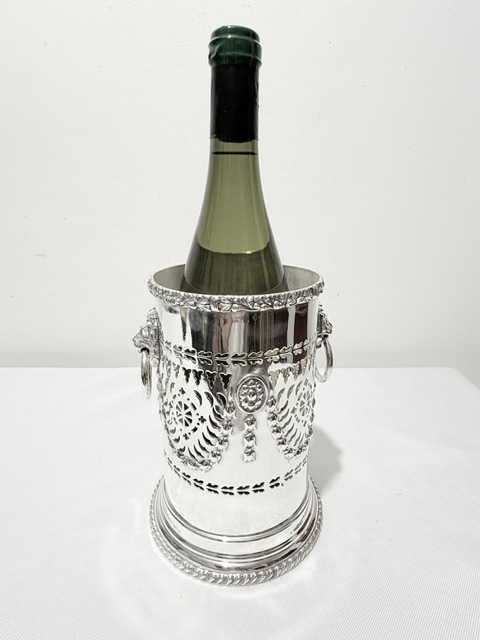 Antique Silver Plated Two Handle Wine Bottle Holder or Sleeve