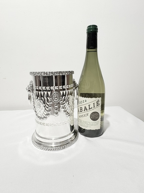 Antique Silver Plated Two Handle Wine Bottle Holder or Sleeve
