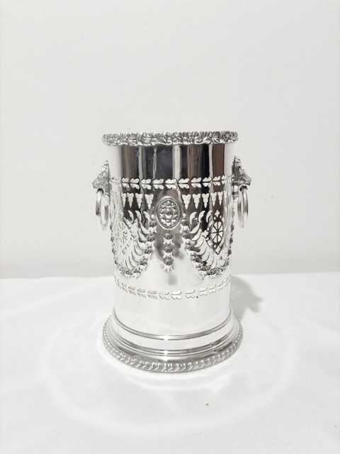Antique Silver Plated Two Handle Wine Bottle Holder or Sleeve