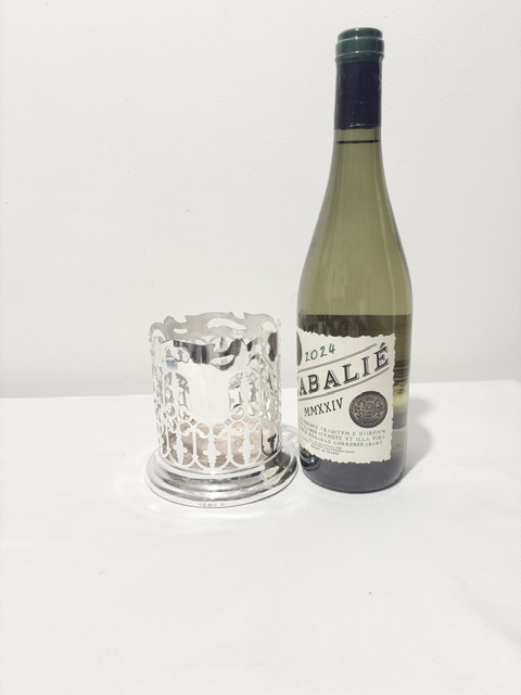 Antique Silver Plated Wine Bottle Coaster with Turned Wooden Base