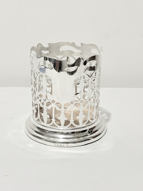 Antique Silver Plated Wine Bottle Coaster with Turned Wooden Base
