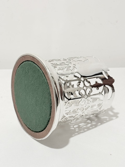 Antique Silver Plated Wine Bottle Coaster with Turned Wooden Base