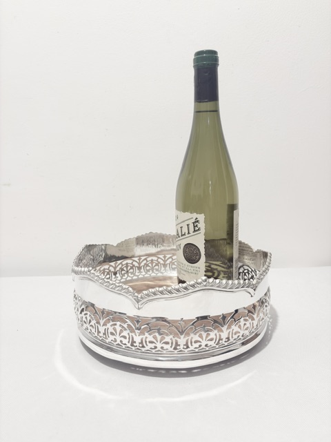 Large Antique Silver Plated Wine Bottle Coaster (c.1880)