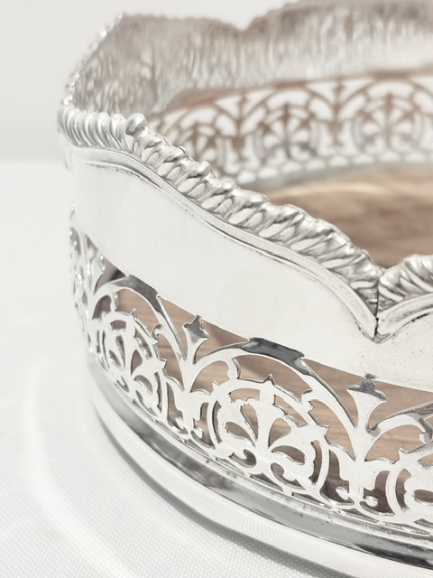 Large Antique Silver Plated Wine Bottle Coaster