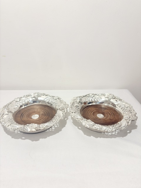 Antique Pair of Silver Plated Wine Bottle or Decanter Coasters (c.1880)