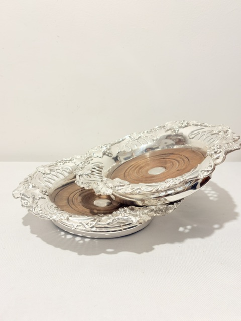 Antique Pair of Silver Plated Wine Bottle or Decanter Coasters