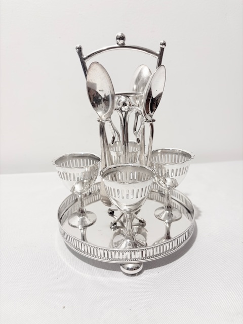 Antique Silver Plated Egg Cruet on Galleried Tray