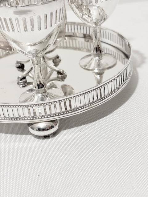 Antique Silver Plated Egg Cruet on Galleried Tray