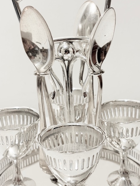 Antique Silver Plated Egg Cruet on Galleried Tray