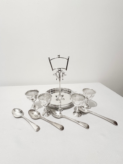 Antique Silver Plated Egg Cruet on Galleried Tray