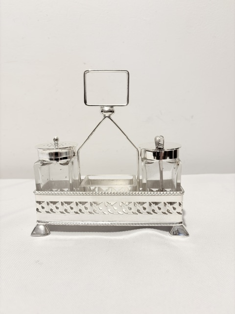 Smart Antique Silver Plated Three Bottle Cruet (c.1920)