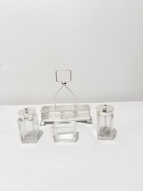 Smart Antique Silver Plated Three Bottle Cruet