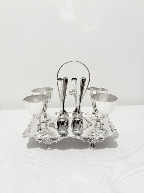Antique Silver Plated Egg Cruet with Wavy Tray