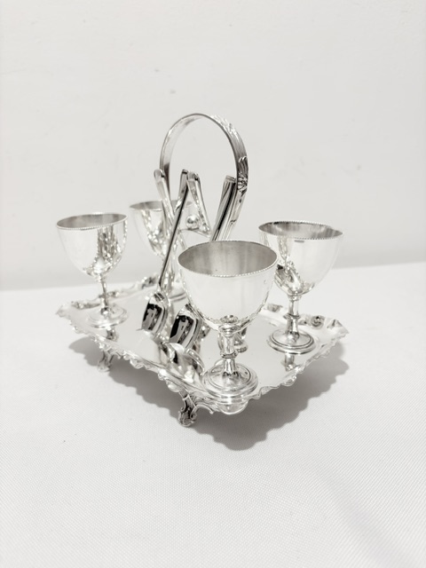 Antique Silver Plated Egg Cruet with Wavy Tray