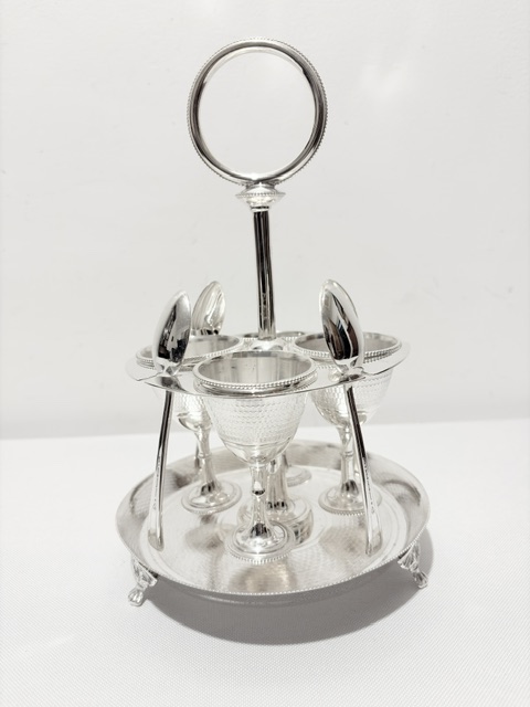 Antique Silver Plated Egg Cruet with Engine Turned Design (c.1900)