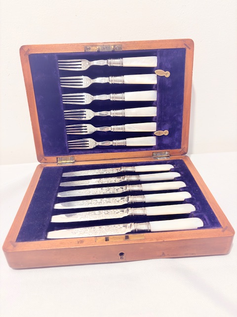 Charming Set of Antique Silver Plated Fruit or Dessert Cutlery