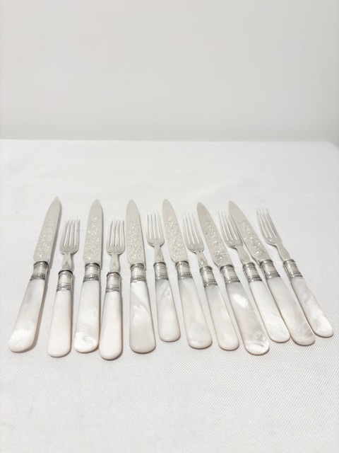 Charming Set of Antique Silver Plated Fruit or Dessert Cutlery
