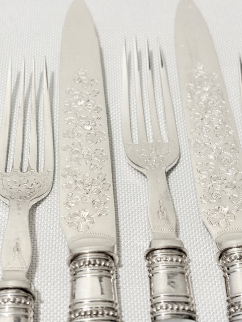 Charming Set of Antique Silver Plated Fruit or Dessert Cutlery
