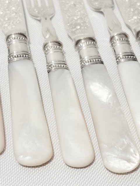 Charming Set of Antique Silver Plated Fruit or Dessert Cutlery