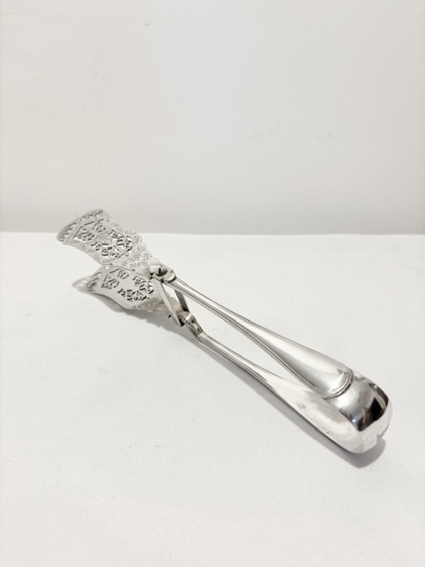 Handsome Pair of Antique Silver Plated Asparagus Tongs
