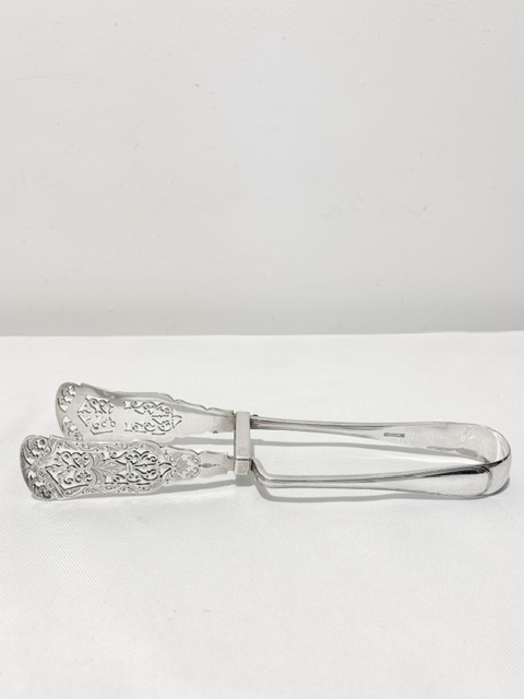 Handsome Pair of Antique Silver Plated Asparagus Tongs Handsome Pair of Antique Silver Plated Asparagus Tongs