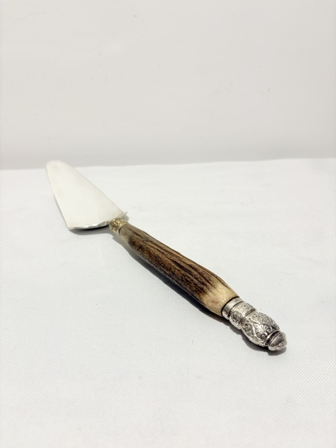 Unusual Antique Silver Plated and Antler Cake or Pie Server