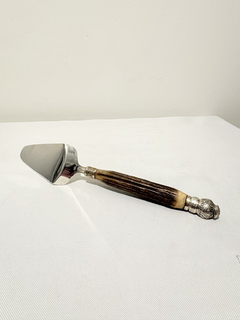 Unusual Antique Silver Plated and Antler Cake or Pie Server