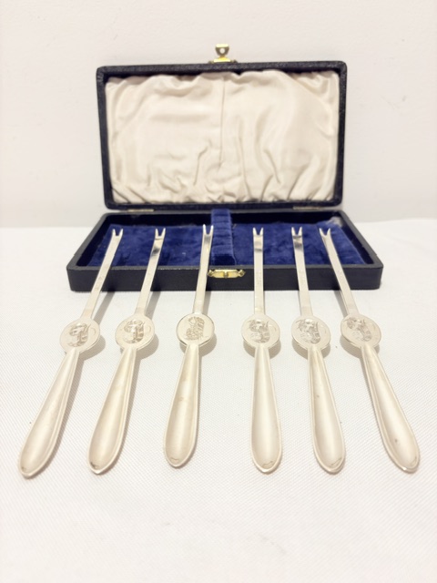 Set of 6 Antique Silver Plated Lobster Picks
