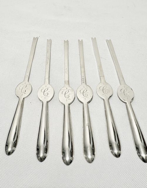 Set of 6 Antique Silver Plated Lobster Picks