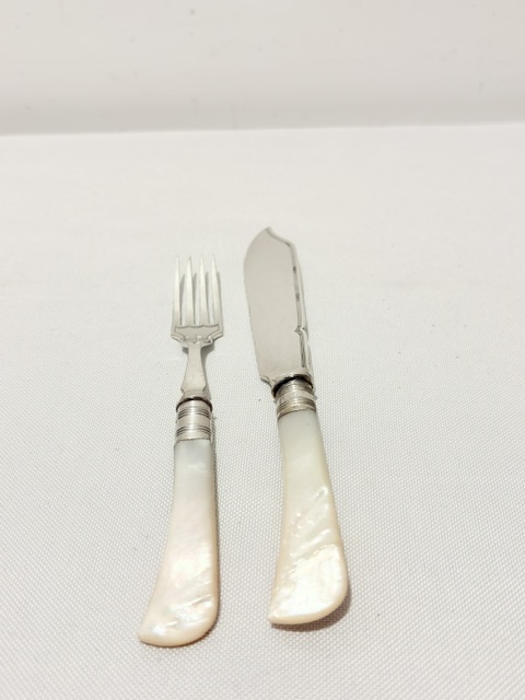 12 Place Setting of Silver Plated and Mother of Pearl Fish Set