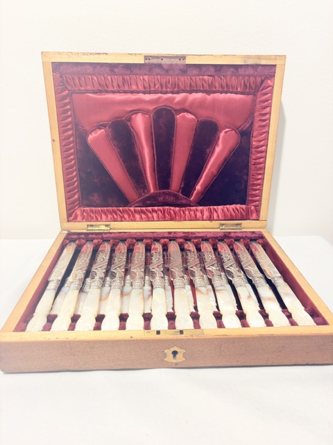 Antique 12 Place Setting Silver Plated Dessert or Fruit Cutlery (c.1880)