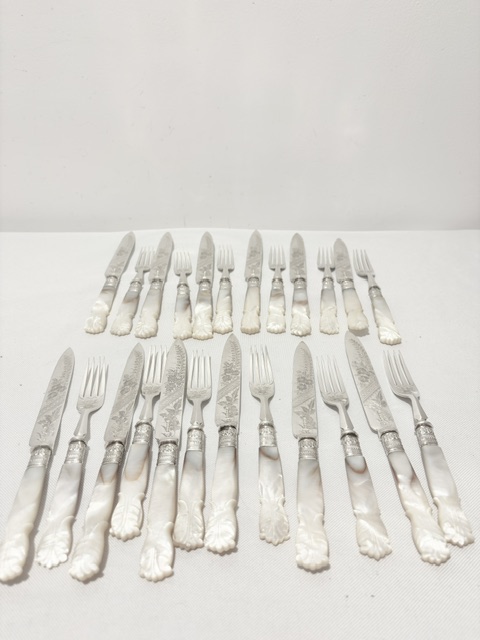 Antique 12 Place Setting Silver Plated Dessert or Fruit Cutlery