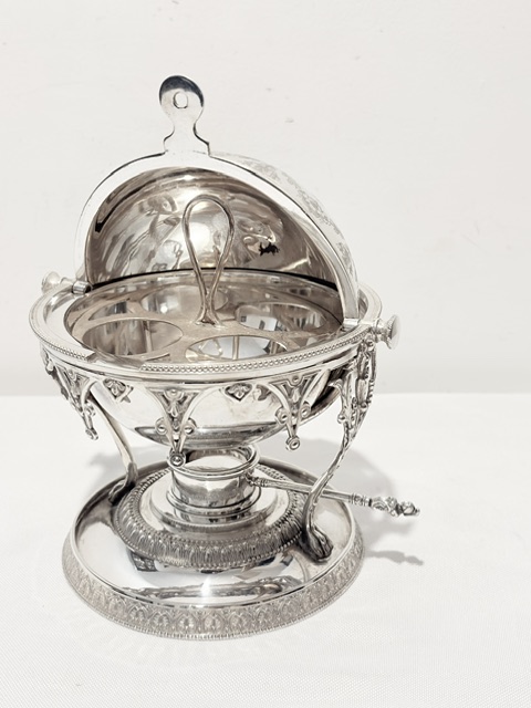 Elaborate Antique Silver Plated Egg Boiler or Coddler with Rollover Lid