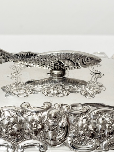 Antique Silver Plated Sardine Serving Dish with Original Glass Lining