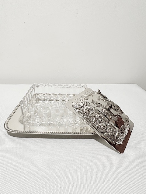 Antique Silver Plated Sardine Serving Dish with Original Glass Lining