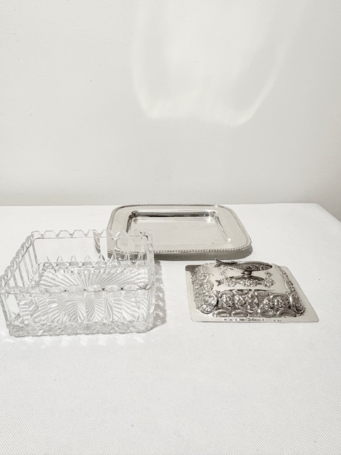 Antique Silver Plated Sardine Serving Dish with Original Glass Lining