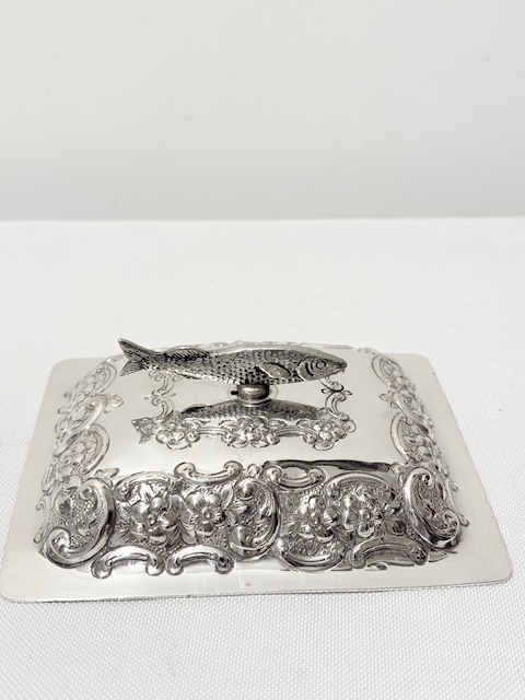 Antique Silver Plated Sardine Serving Dish with Original Glass Lining