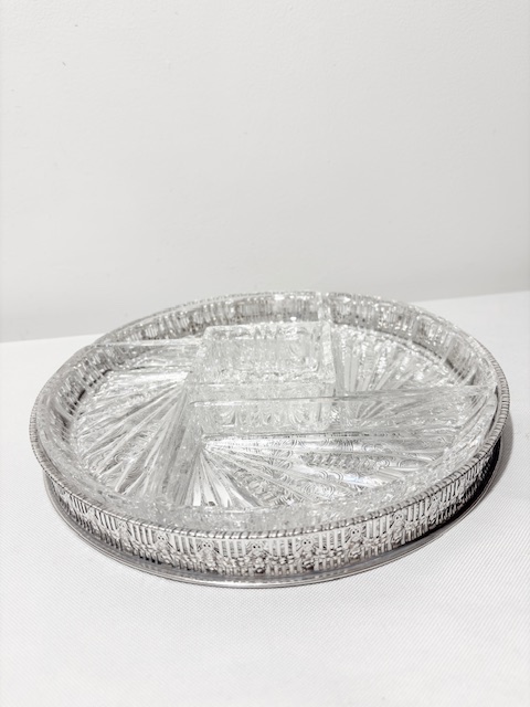 Vintage Silver Plated and Moulded Glass Hors D’oeuvre Set