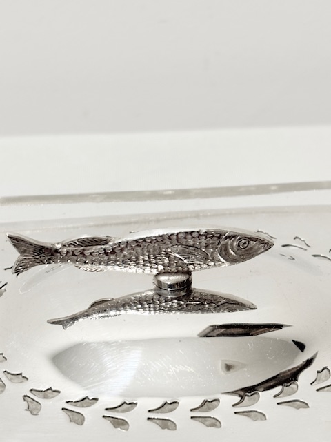 Antique Silver Plated Sardine Dish with Original Glass Liner