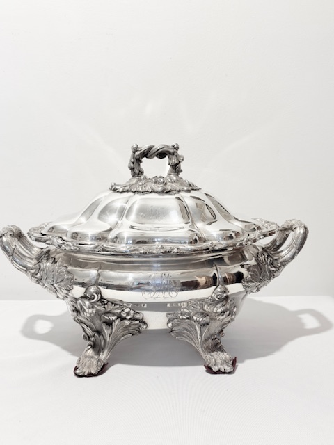 Antique Old Sheffield Plate Soup Tureen on Large Bold Legs