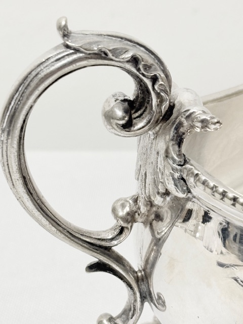 Antique Silver Plated Gravy Boat with Looped Scrolled Handle