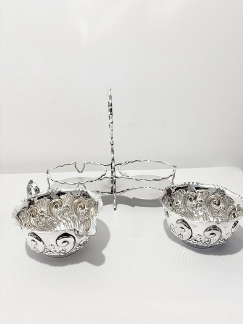 Handsome Antique Silver Plated Cream & Sugar in Stand Handsome Antique Silver Plated Cream & Sugar in Stand