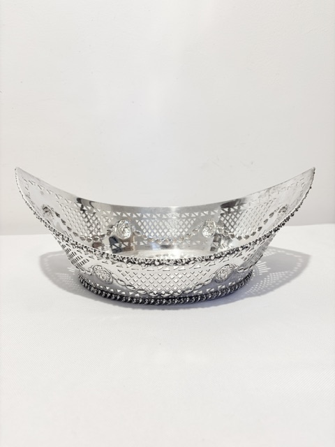 Antique Silver Plated Boat Shaped Bread Roll Dish (c.1880)