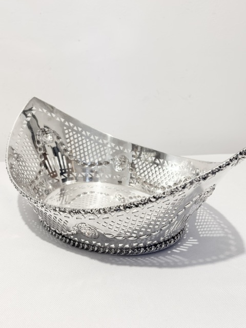 Antique Silver Plated Boat Shaped Bread Roll Dish