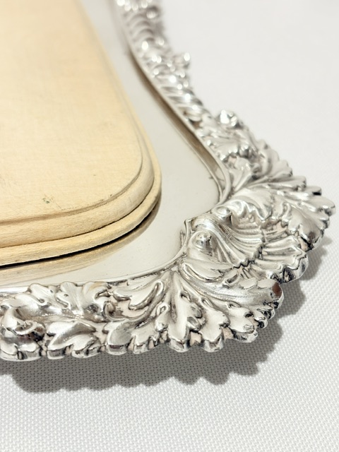 Silver Plated Rectangular Bread or Cheese Board with Original Wooden Insert