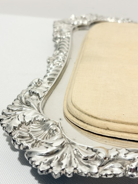 Silver Plated Rectangular Bread or Cheese Board with Original Wooden Insert